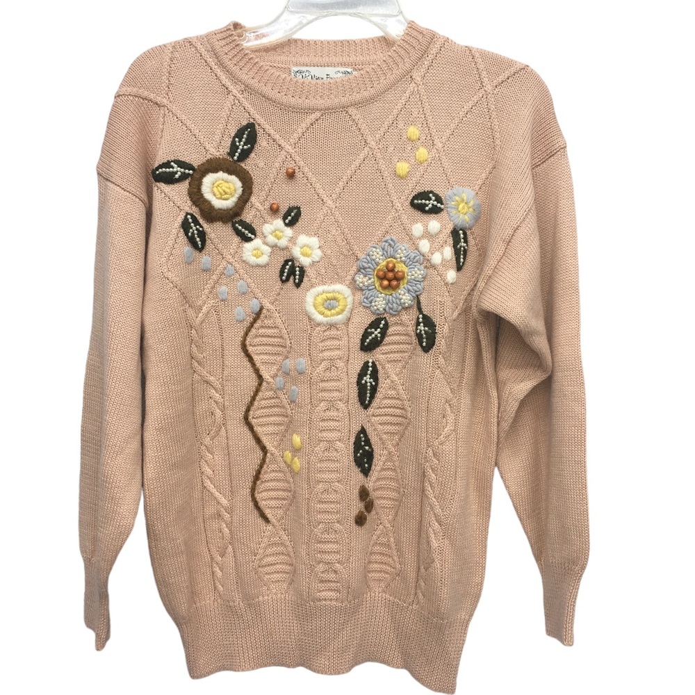 Vintage Vi Vien Forest Pink Lavishly Embroidered/Beaded Sweater Misses s…